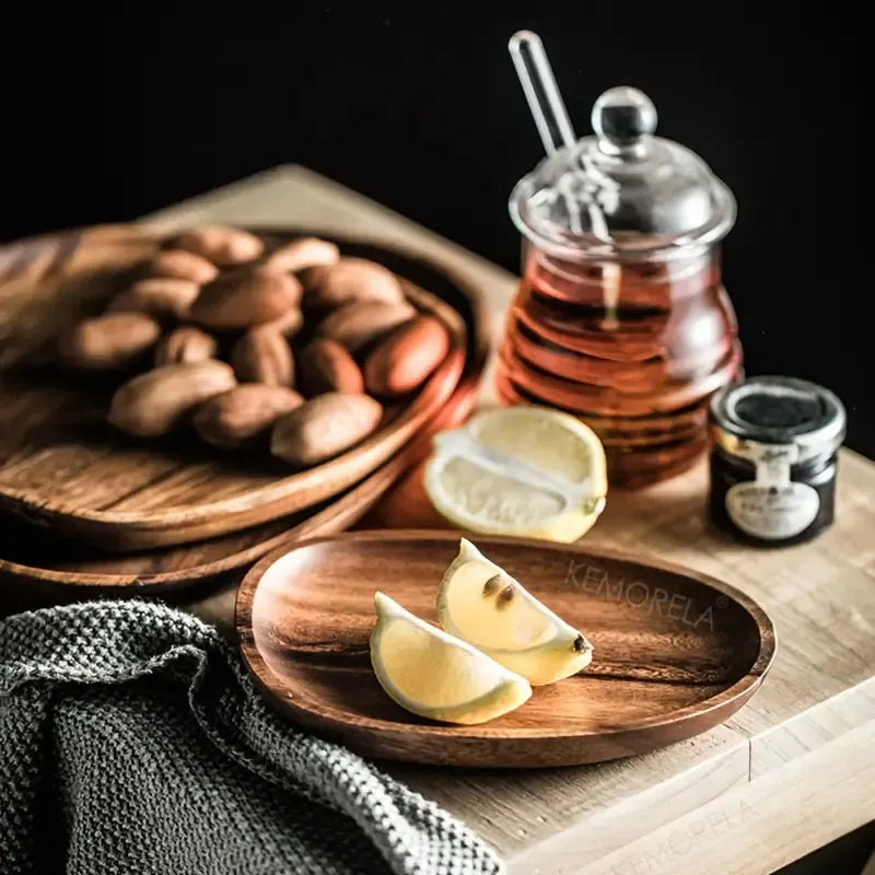 Solid Wood Round Dinner Plates Snack Fruit Dry Fruit Plate High-Quality Handmade Sushi Tea Tray Dessert Dinner Plate Tableware
