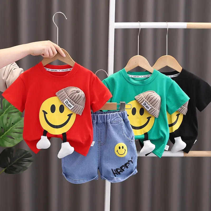Summer Children Clothes for Baby Boys Cartoon T Shirt + Shorts 2Pcs/Set Toddler