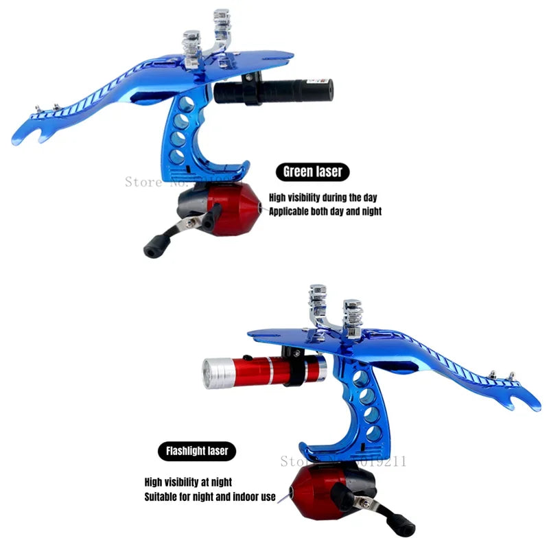 Fishing Set Slingshot Metal Bow Head Green Laser Sight Catapult with Fish Reels for Outdoor Hunting