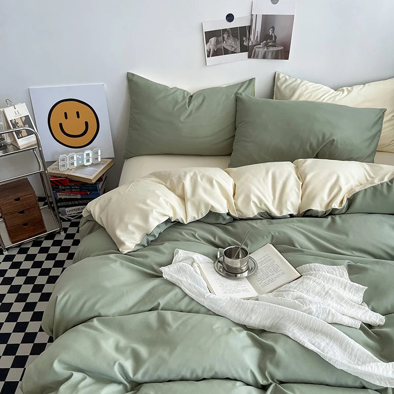Washed Cotton Duvet Cover Set Black Bedding Sets for Hotel Bedroom Brushed Quilt Cover Pillowcase Flat Sheet Fashion Bed Linen