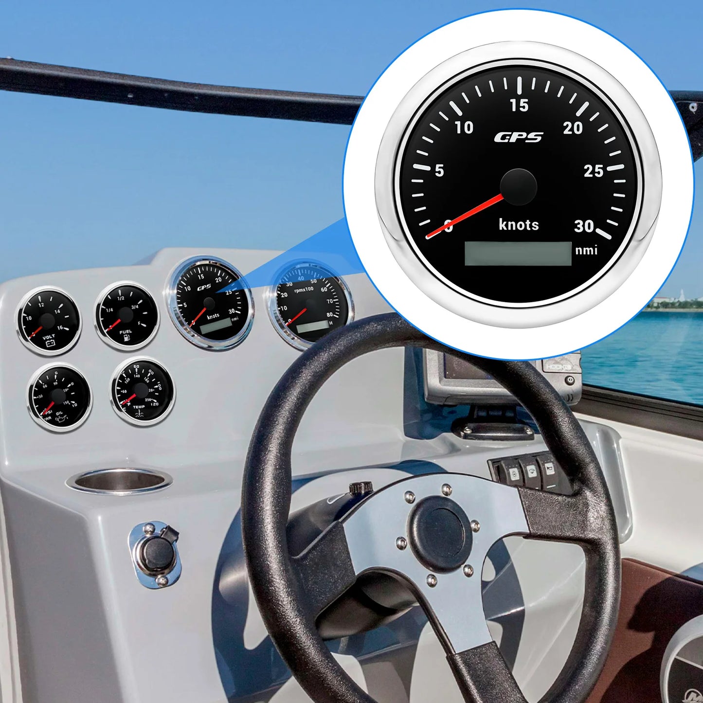 7 Color Backlight 0~30 Knots 85MM GPS Speedometer Gauge with GPS Antenna 0~60 Knots Odometer for Marine Car Boat Yacht 12V24V