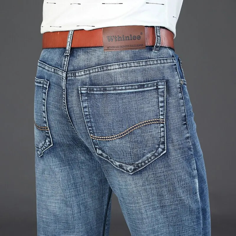 Wthinlee New Business Men's Jeans Casual Straight Stretch Work Denim Trousers Male Brand Clothing