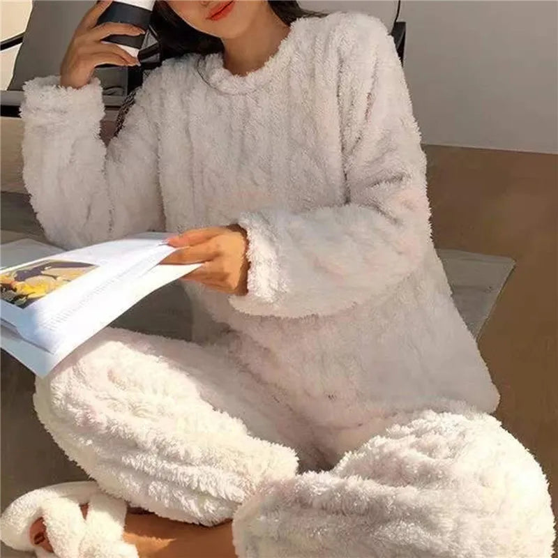 Women's pajamas set Winter coral velvet home wear Velvet thickened two-piece