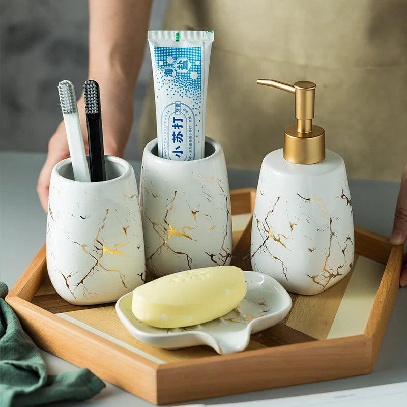 luxury dark green ceramic bathroom four-piece set porcelain holder decor