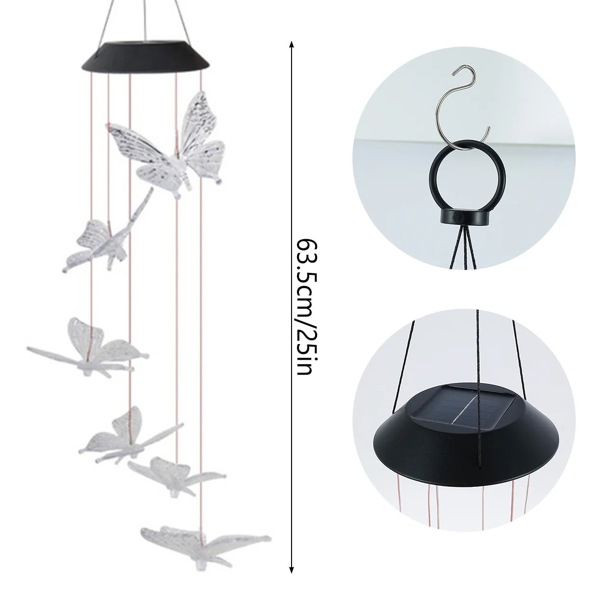 Butterfly Solar Wind Chime Light 120mAh Multicolor Light Waterproof Chandelier with Bell for Garden Home Yard Lawn Decoration