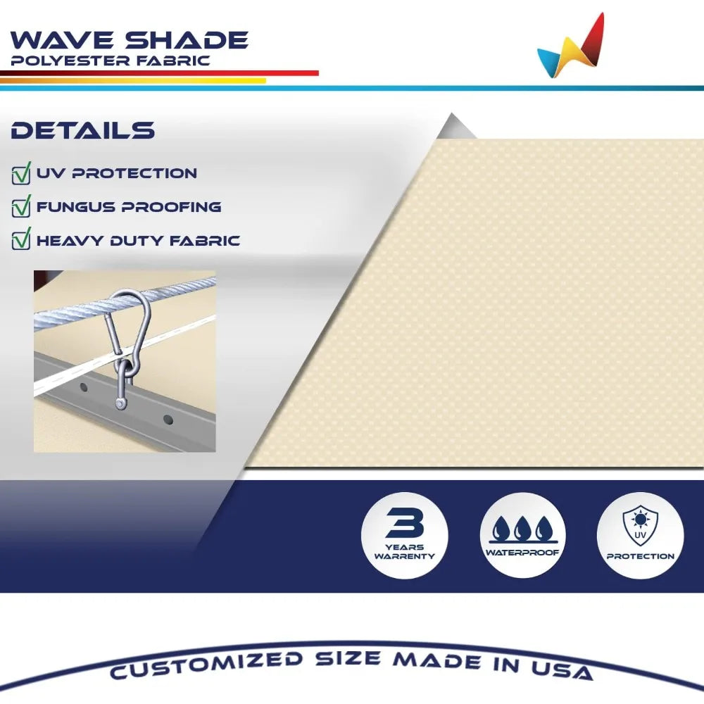 4' x 16' Waterproof Retractable Sun Shade Canopy Cover Sliding Wave Shade Sail