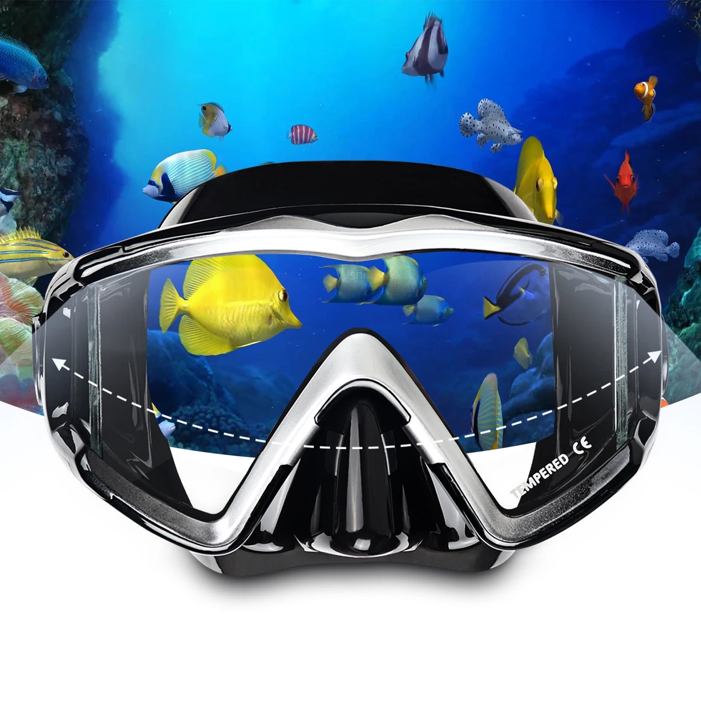 Adult Scuba Diving Mask Pano 3 Panoramic Tempered Glass Snorkeling Dive Mask