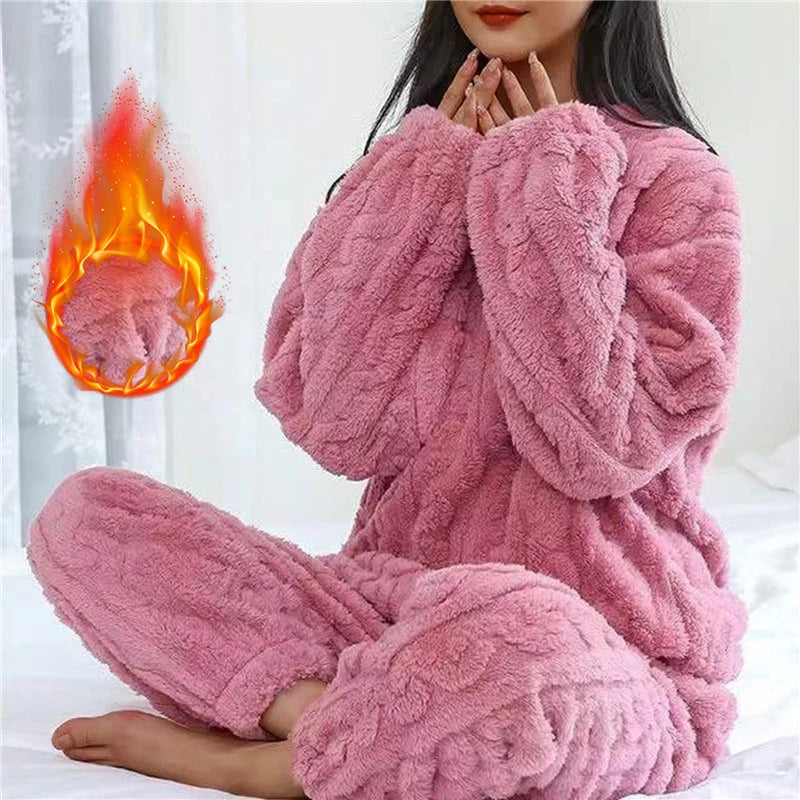Women's pajamas set Winter coral velvet home wear Velvet thickened two-piece