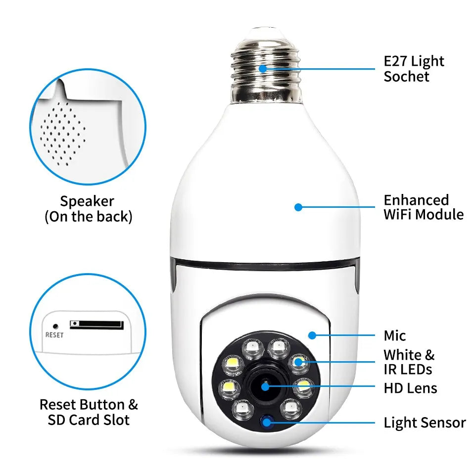 5G Wifi E27 Bulb Surveillance Camera Night Vision Wireless Home Camera 2MP
