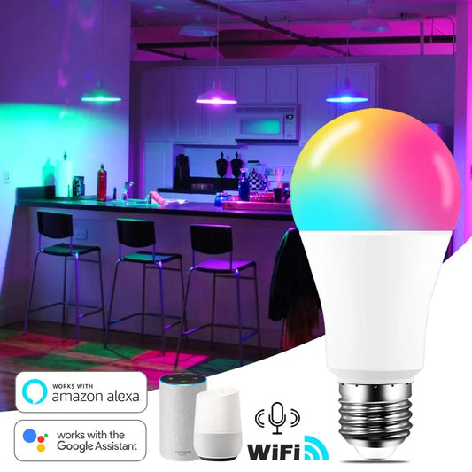 15W WiFi Smart Light Bulb B22 E27 LED RGB Lamp Work with Alexa/Google Home