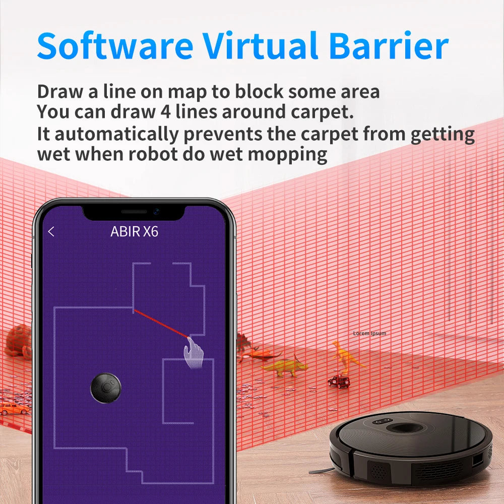 ABIR X6 Robot Vacuum Cleaner, Visual Navigation,APP Virtual Barrier,6000PA Suction,Smart Home Mop,Floor Carpet Washing Appliance