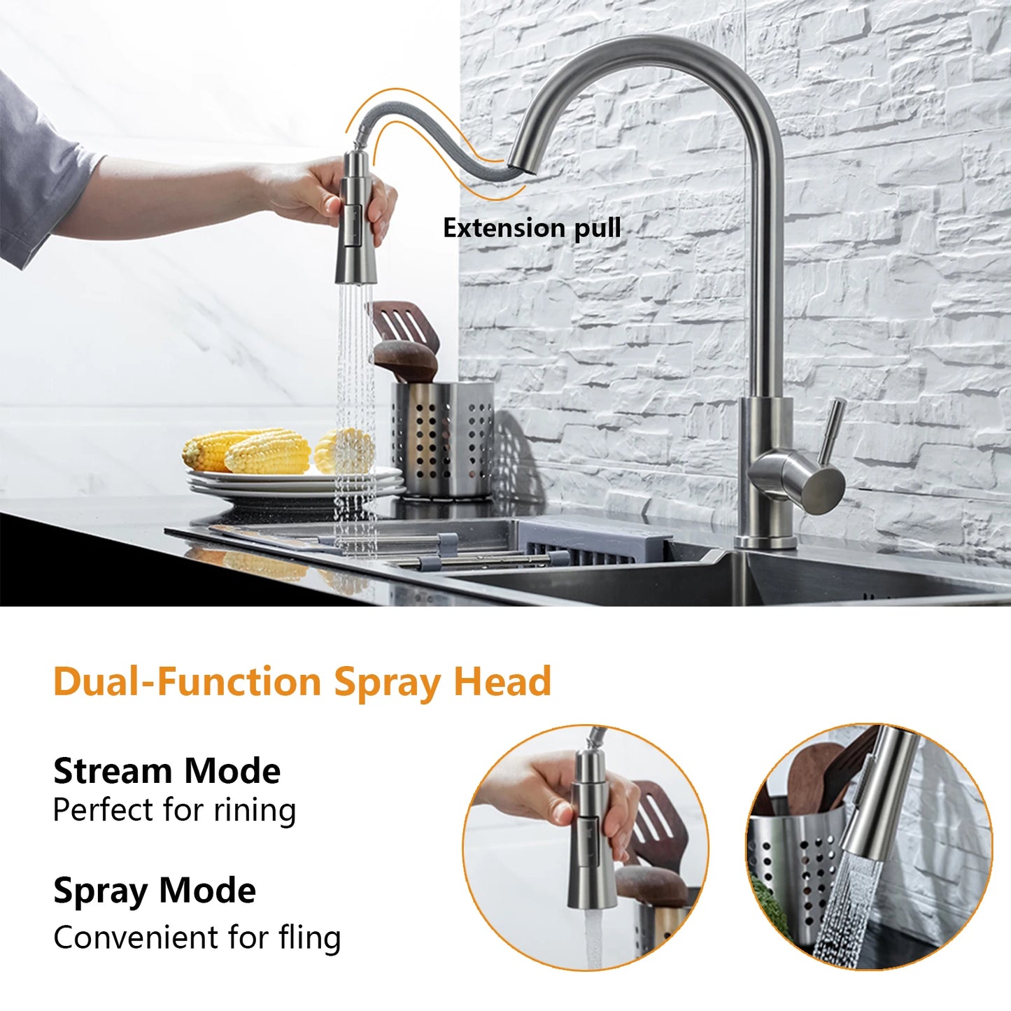 DQOK Kitchen Faucet Pull Out  Brushed Nickle Sensor Stainless Stee