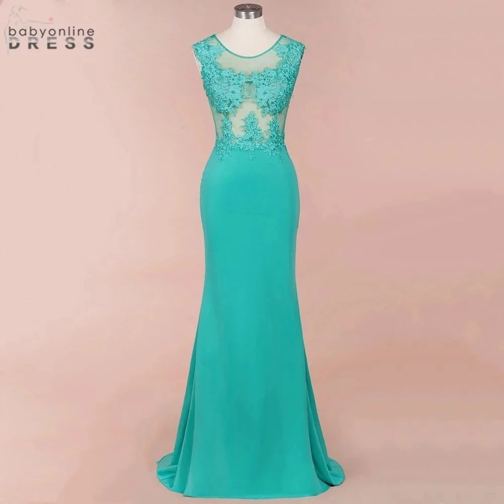 New Arrival Green Lace Mermaid Prom Dresses Long Sexy Illusion Sleevless Evening Party Dresses Vestido de Festa