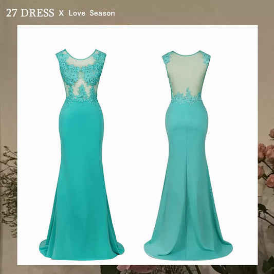 New Arrival Green Lace Mermaid Prom Dresses Long Sexy Illusion Sleevless Evening Party Dresses Vestido de Festa