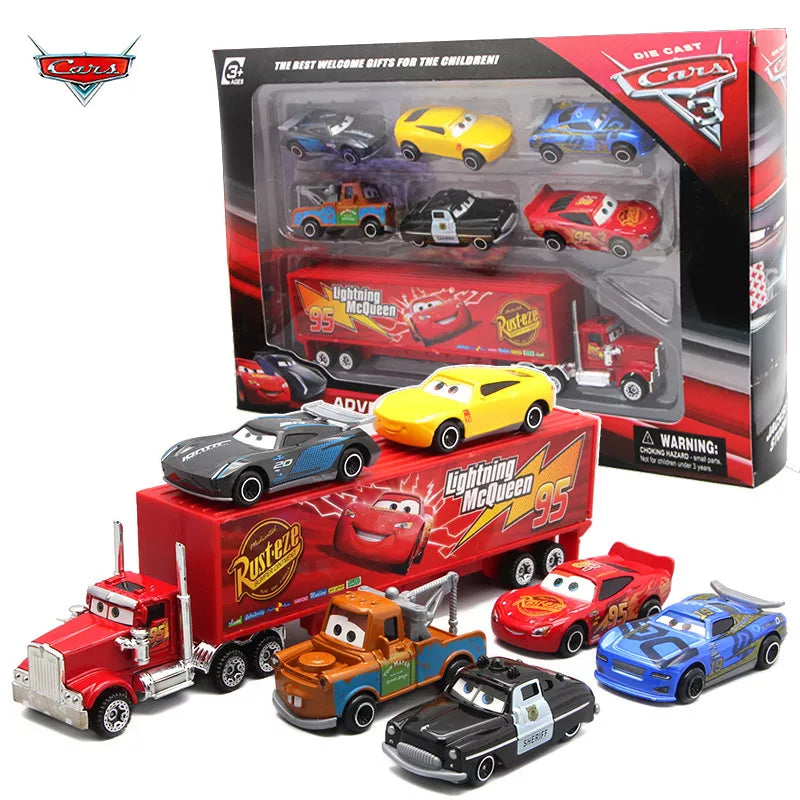 7PCS/Set Disney Pixar Car 3 Lightning m/c/Queen Jackson Storm Mack Truck 1:55 Diecast Metal Car Model