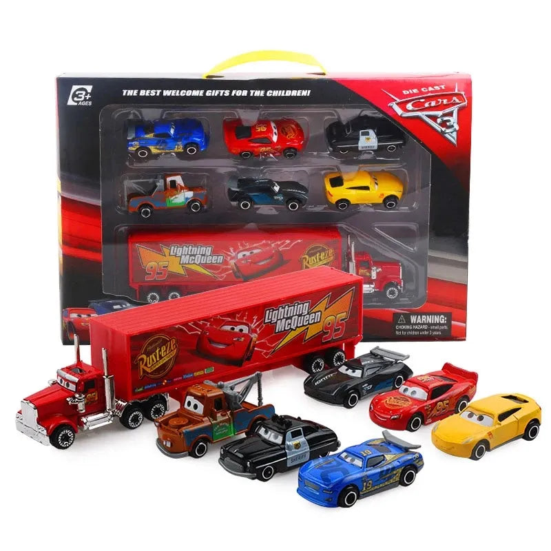 7PCS/Set Disney Pixar Car 3 Lightning m/c/Queen Jackson Storm Mack Truck 1:55 Diecast Metal Car Model