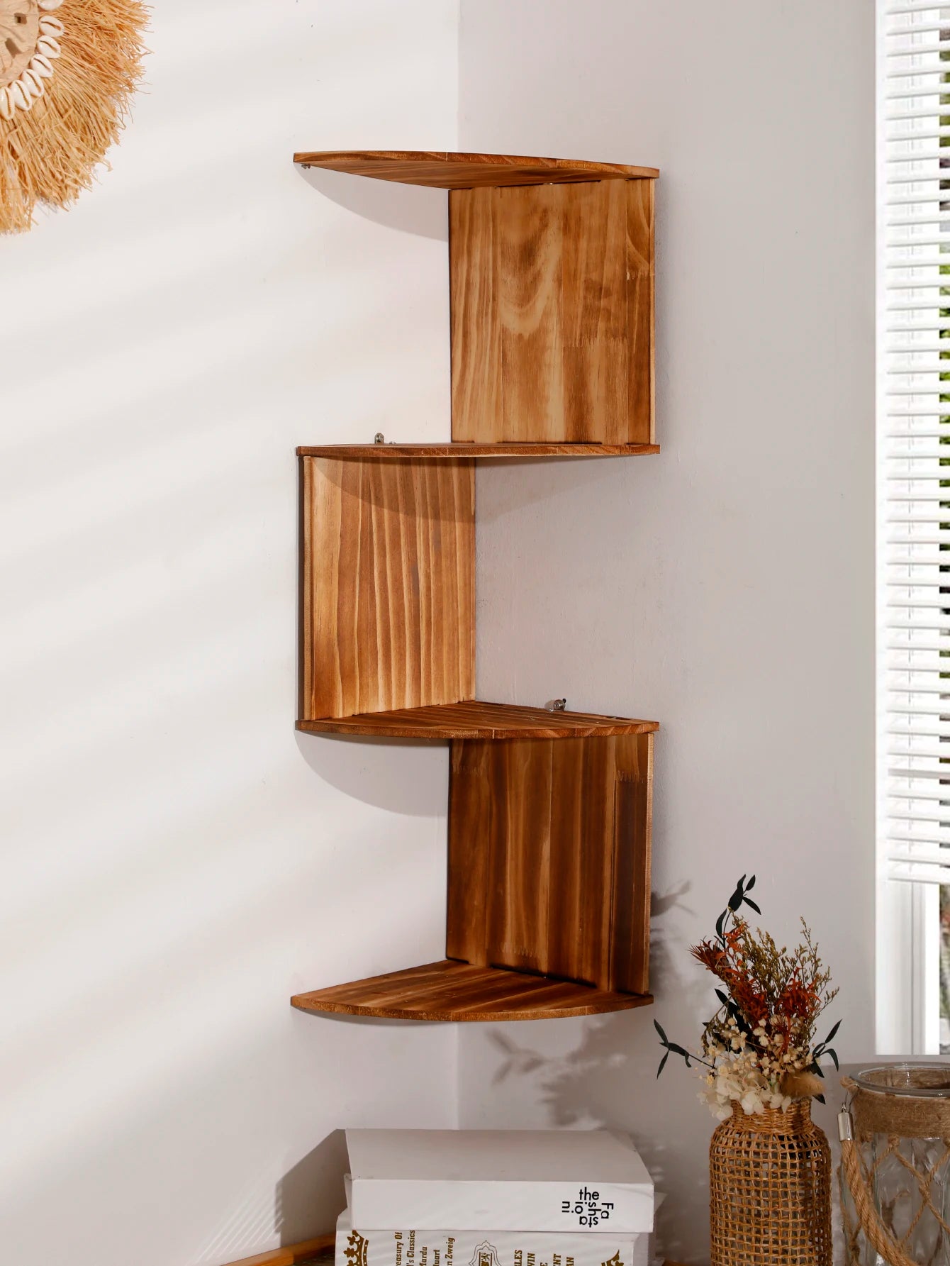 4-Layers Wooden Wall Shelf wood Color Wall Mounted Display Stand Home Organizers