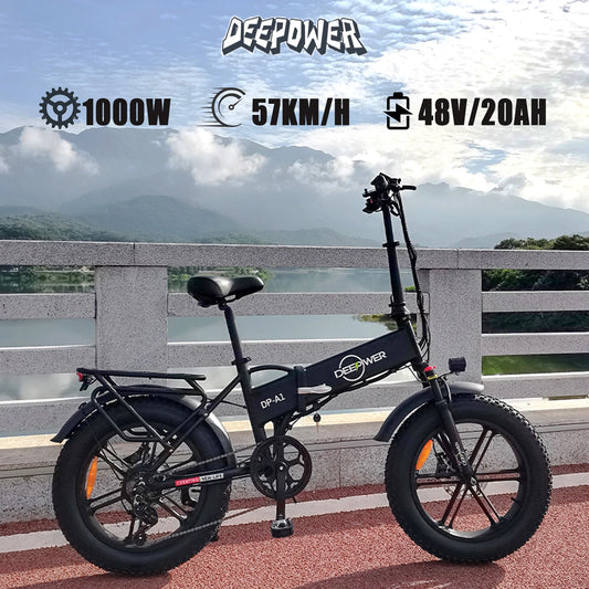 DEEPOWER A1 Folding Electric Bicycle 1000W 48V 20AH Fat Tire Ebike Mountain 20 Inch Commuting Electric Bikes For Adults E Bikes