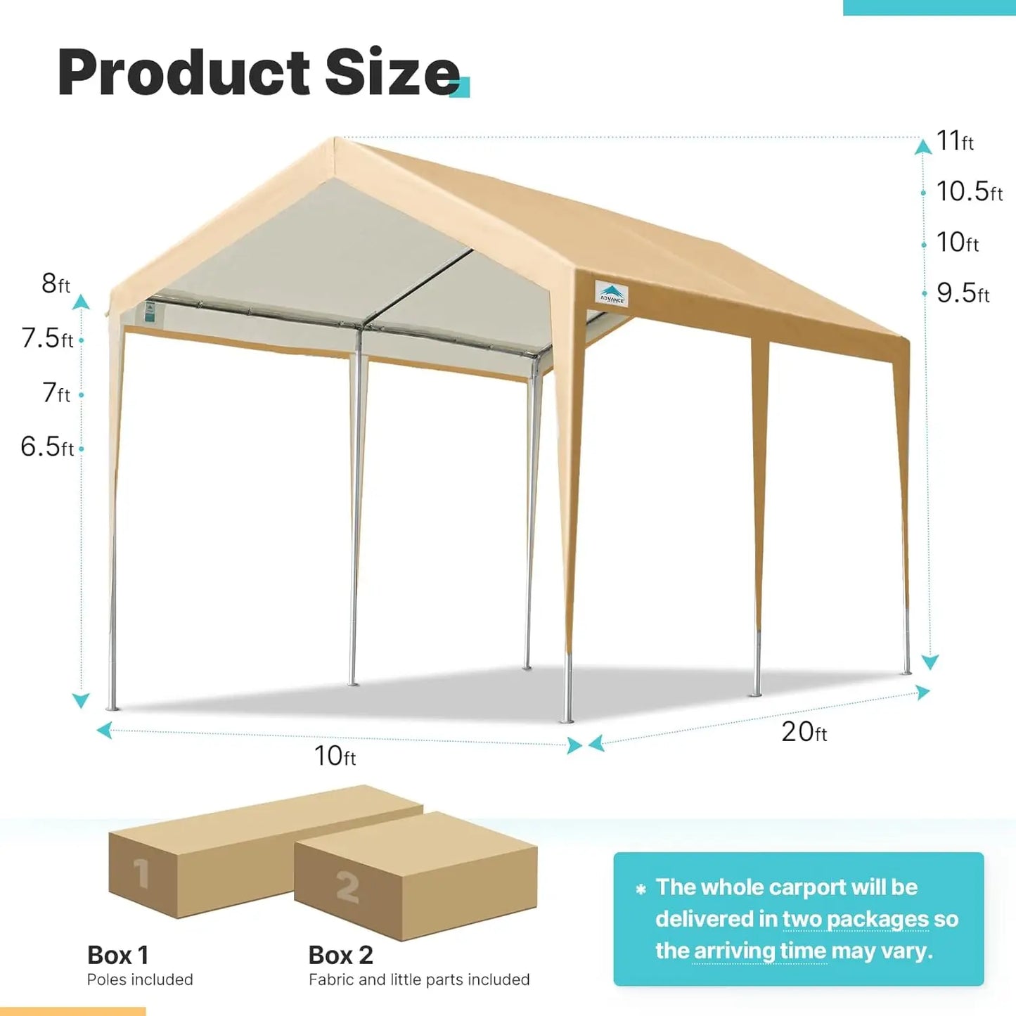 OUTDOOR Adjustable10x20ft Heavy Duty Carport Car Canopy Garage Boat Shelter Party Tent,Adjustable Height from 9.5to11ft