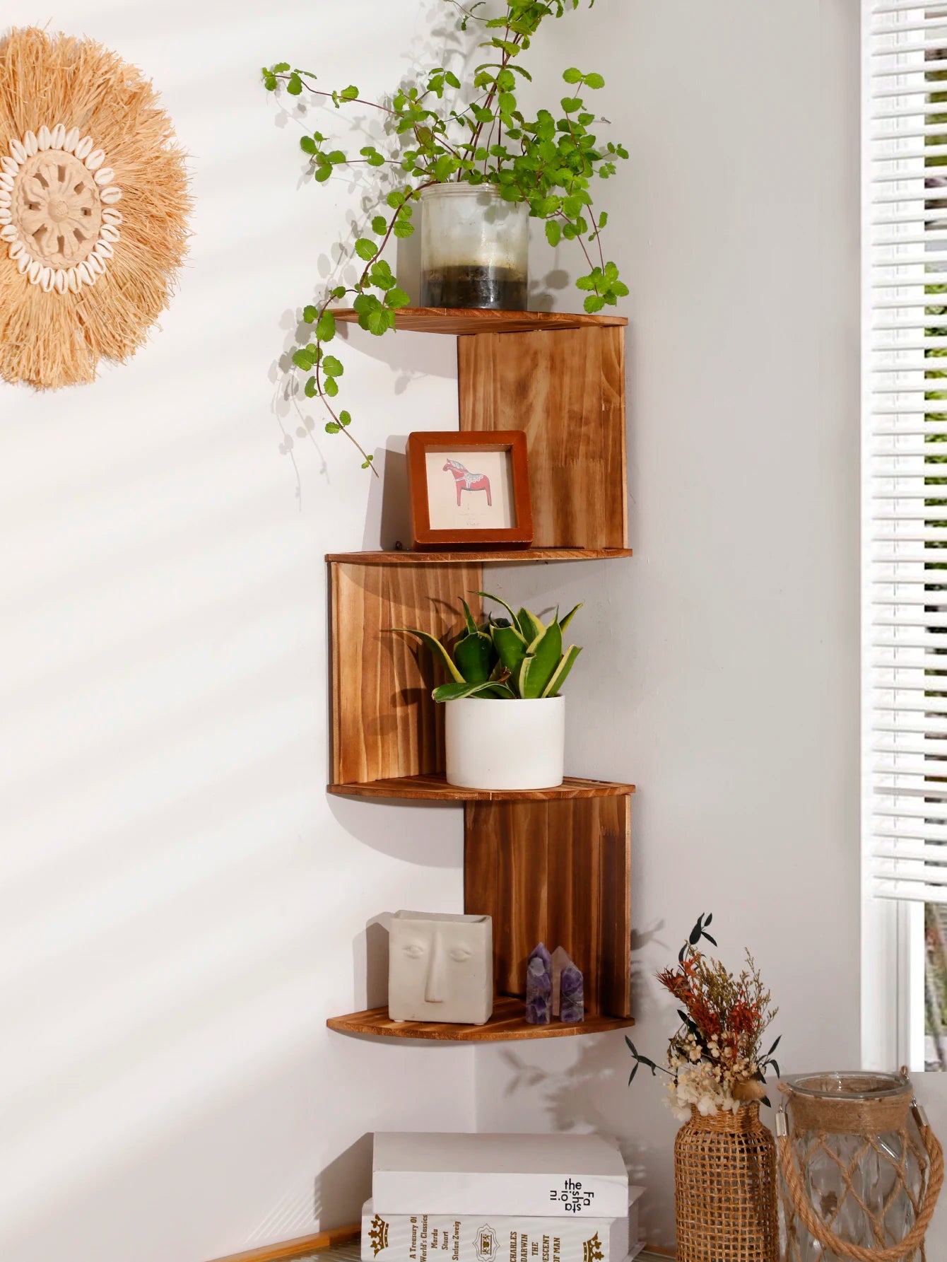 4-Layers Wooden Wall Shelf wood Color Wall Mounted Display Stand Home Organizers