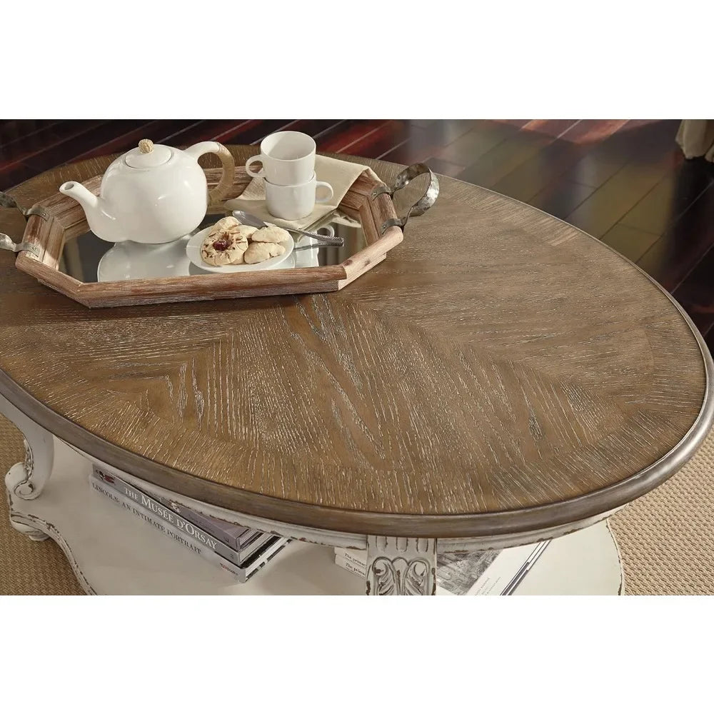 Casual Cottage Coffee Table Restaurant Tables Antique White & Brown Center Tables