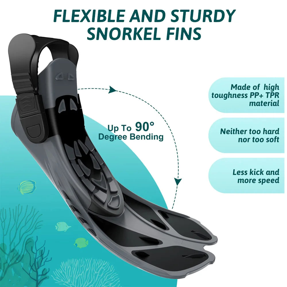 Snorkel Fins Adjustable Buckles Swimming Flippers Short Silicone Scuba Diving Shoes Open Heel