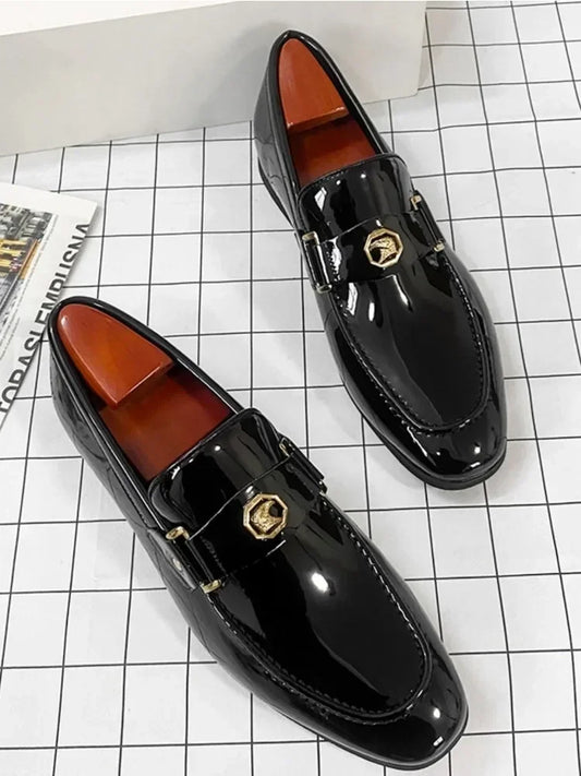 Men Metal Decor Square Toe Dress Loafers, Fashionable Dress Shoes For Outdoor