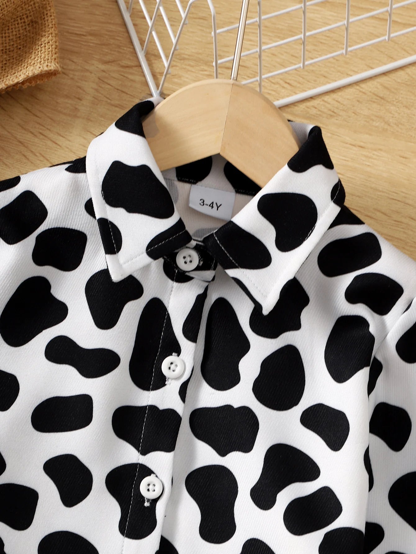 1-8 Years Kid Girl 2PCS Clothing Set Black Slip Dress Cow Print Long Sleeve Coat Fashion