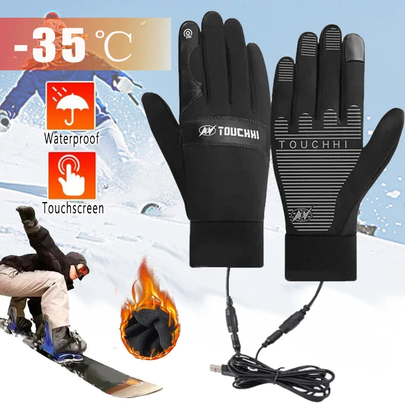 USB Heated Gloves Waterproof Touchscreen Outdoor Camping Skiing Motorcycle Bicycle Glove