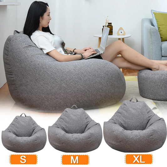 Large Small Lazy Sofa Cover Chairs Without Filler Linen Cloth Lounger Seat Bean Bag