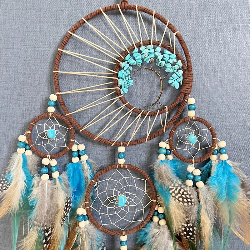 Dream catchers 5 Ring Retro Manual Dream Catchers Home Decoration Indians Natural Stone Tree of Life Dreamcatcher Wall Ornaments