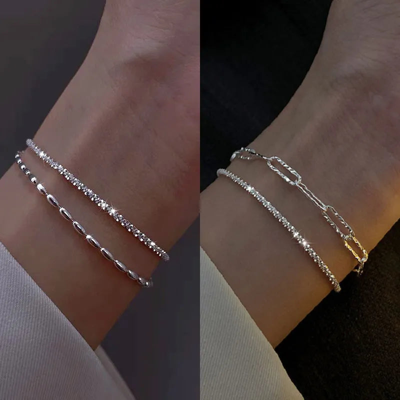 New Fashion Silver Color Gypsophila Adjustable Bracelet & Bangle for Women Elegant Sparkling Fine Jewelry Wedding Party Gift