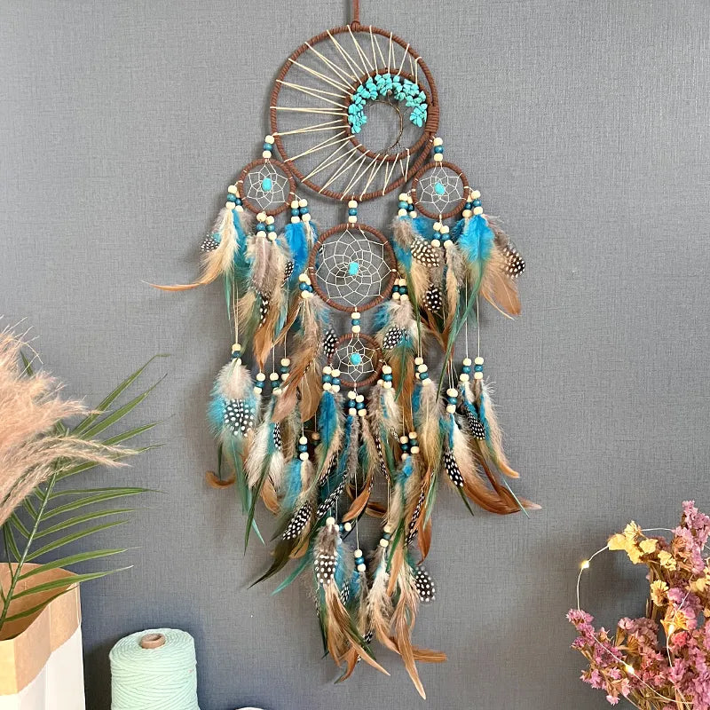 Dream catchers 5 Ring Retro Manual Dream Catchers Home Decoration Indians Natural Stone Tree of Life Dreamcatcher Wall Ornaments