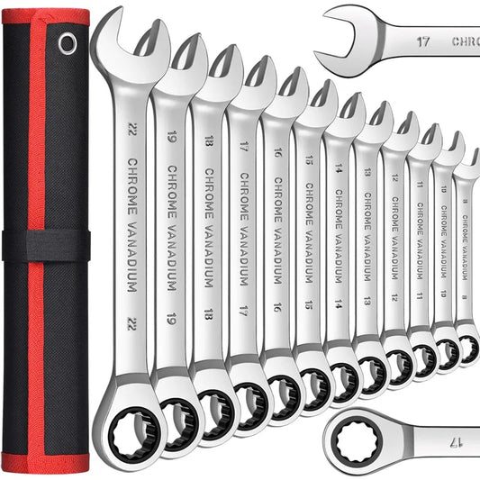 Ratcheting Combination Wrench Set,12 Point Box End and Open End Wrench Set spanner Fit