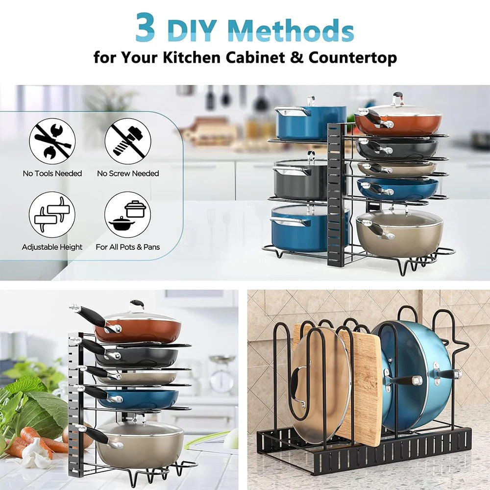 8 Tiers Pan Pot Organizer Rack Kitchen Organization