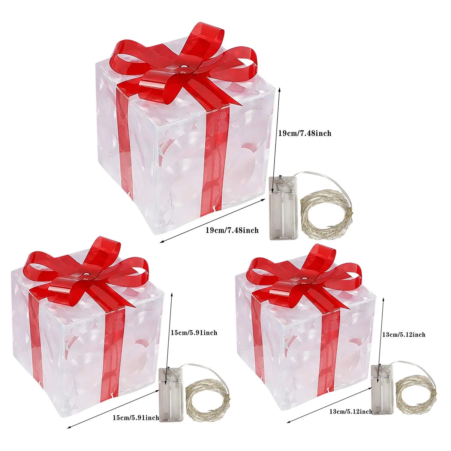 Christmas Glowing Decoration Gift Box Ornament With Bow New Year 2024