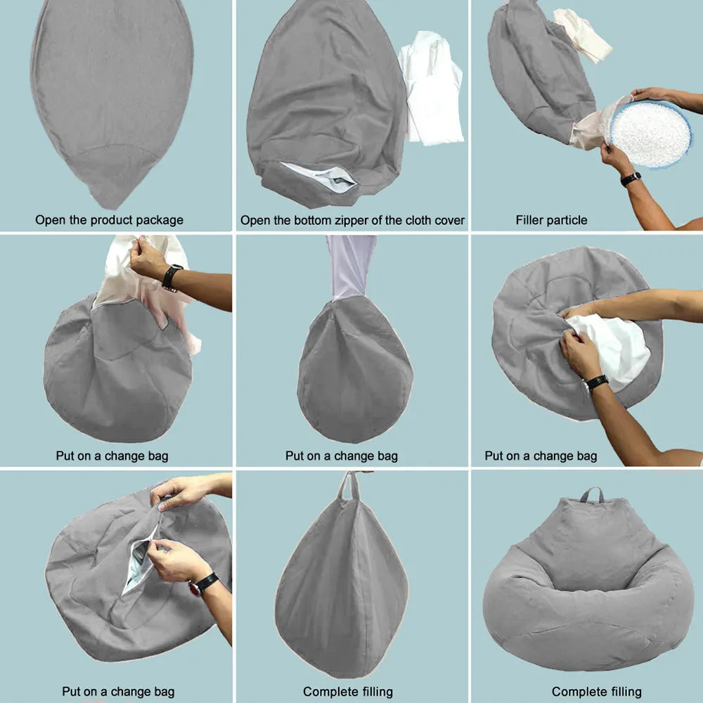 Large Small Lazy Sofa Cover Chairs Without Filler Linen Cloth Lounger Seat Bean Bag