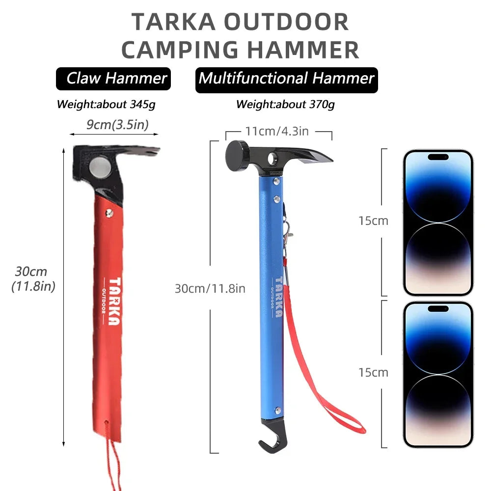 TARKA Lightweight Camping Hammer Carbon Steel Head Tent Peg Stakes Puller Hammer Outdoor Tool Tourist Hiking Climbing Equipment