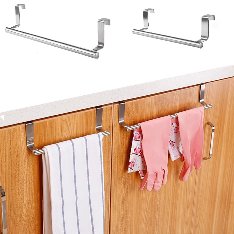 Kitchen Cabinet Door Towel Bar Stainless Steel Door Back Towel Hanging Holder Bathroom Punch-free Towels Hooks  Home Organizer