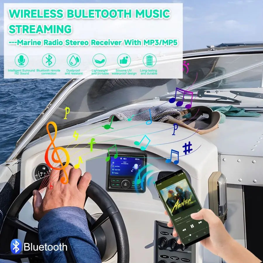 Marine Stereo Radio With Bluetooth Waterproof Moto Audio Boat Car MP3 Player Auto Sound System FM AM Receiver For SPA UTV ATV