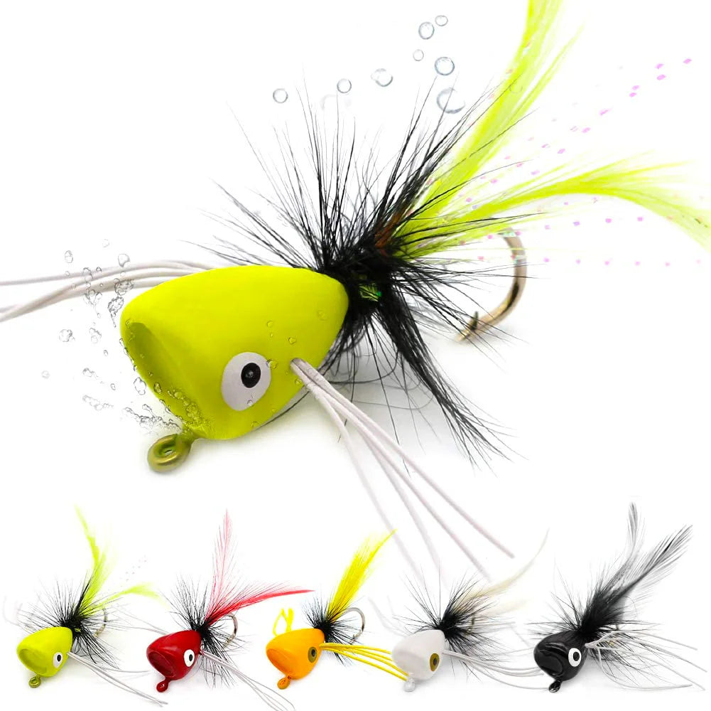 5PCS Topwater Fly Fishing Popper Floating Dry Flies Bugs Insect Lure Mayfly Hook for Bass Trout Sunfish Salmon Artificial Bait