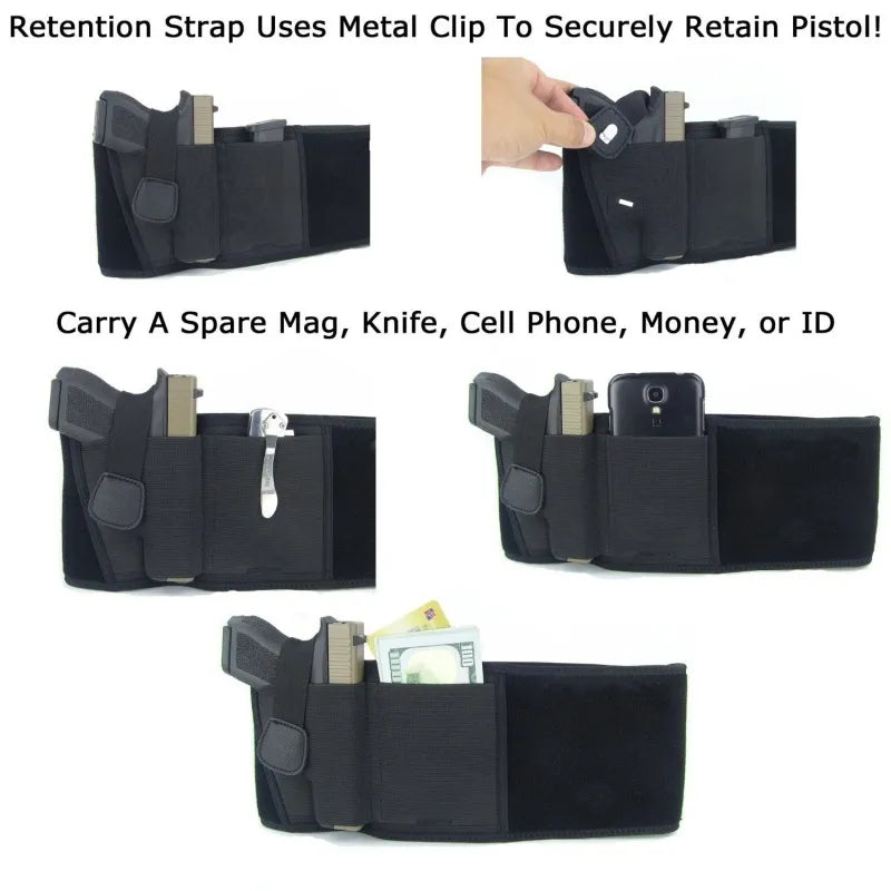 Tactical Belly Gun Holster Portable Hidden Phone Bag Concealed Carry Waist Band Belt for Outdoor Hunting Fitness Defense Use