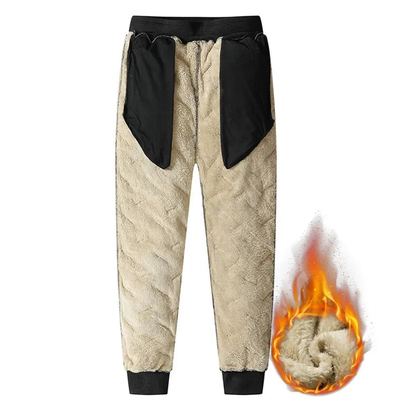 Winter Sweat wear Men Plush Thick Fleece Sweatpants Lambs wool Thermal Trousers