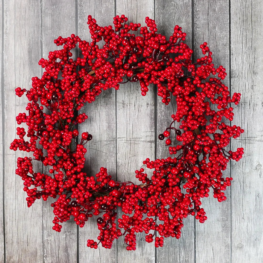 Yannew Christmas Red Berry Wreath for Front Door Outside Home Wall Decor