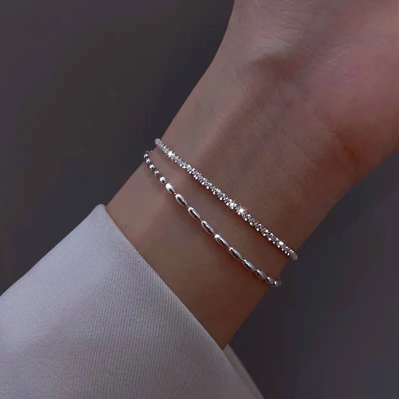 New Fashion Silver Color Gypsophila Adjustable Bracelet & Bangle for Women Elegant Sparkling Fine Jewelry Wedding Party Gift