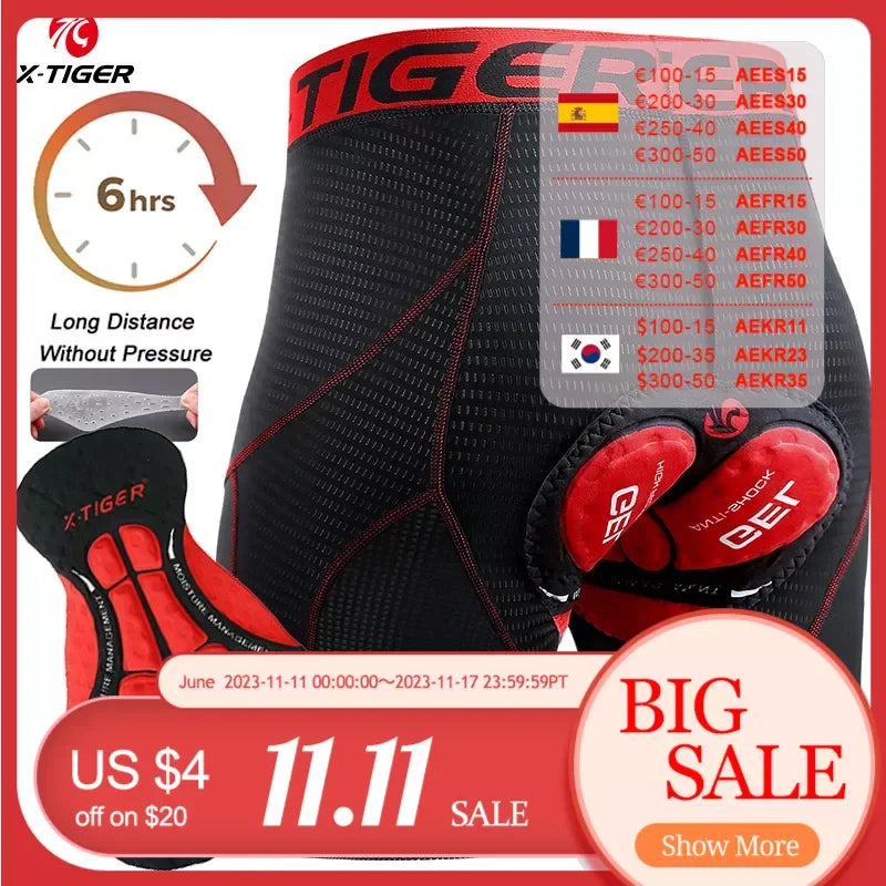 X-TIGER Men's Cycling Shorts Breathable Mesh Cycling Underwear Gel Pad