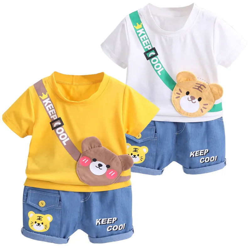 Summer Baby Boys Clothing Sets Cartoon Bear Cotton T-Shirt + Shorts 2Pcs Suits for Baby Kids