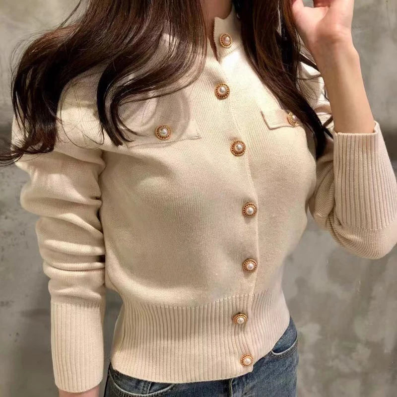 Autumn Long Sleeve Fashion Women Cardigans Sweater Knitted Coat  Slim Chic Ladies Tops 17375