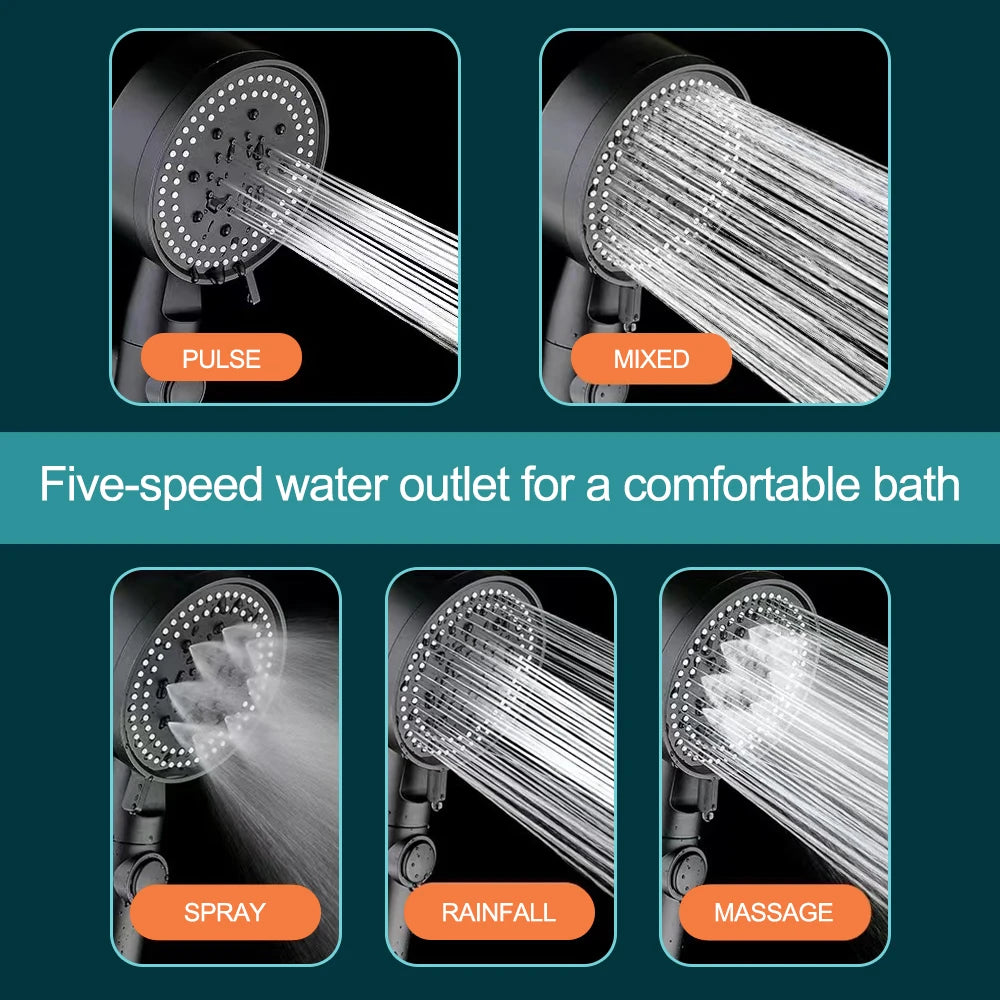 High Pressure Shower Head 5 Modes Adjustable Showerheads with Hose Water Saving