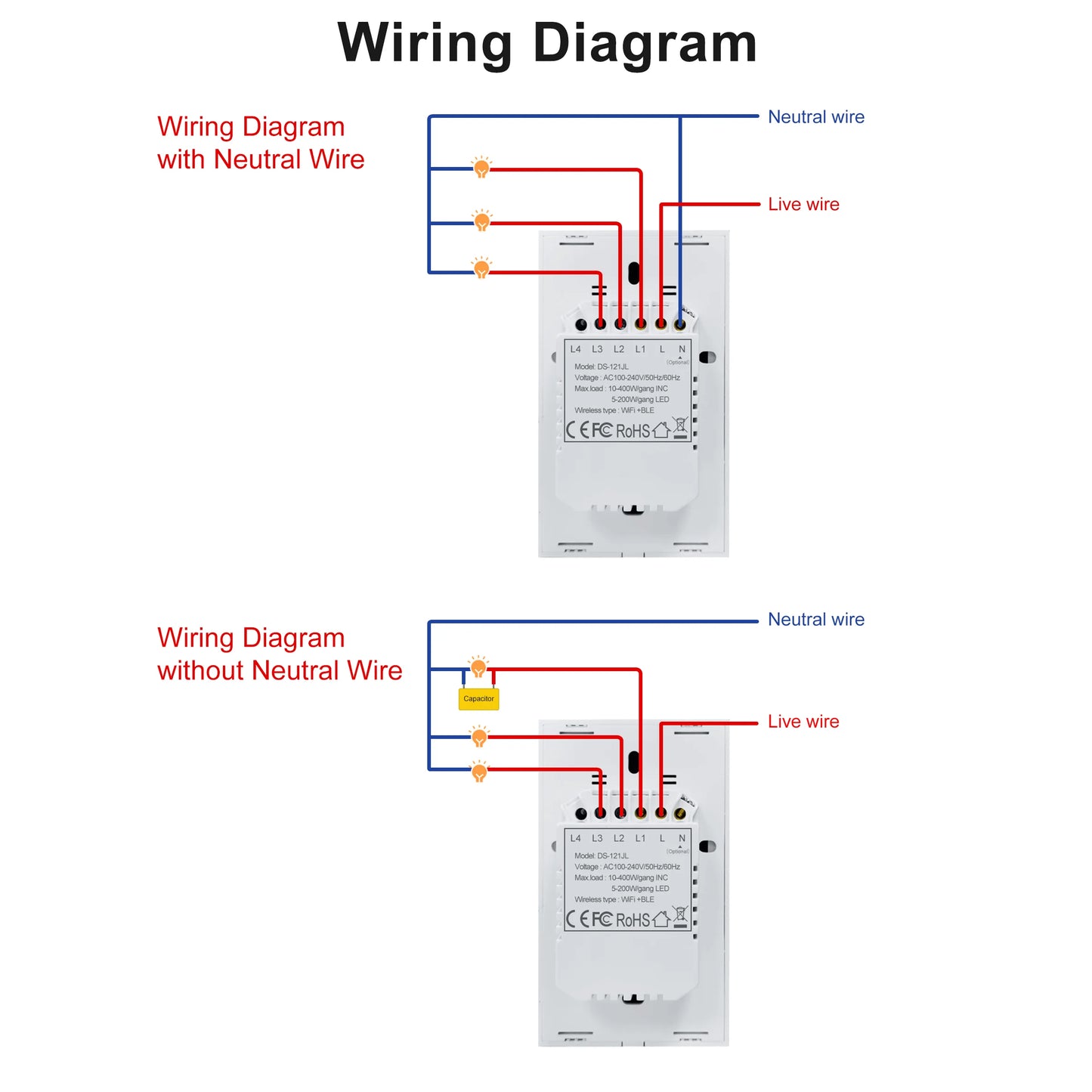 GIRIER Smart Wifi Touch Switch Smart Home 1/2/3 Gang Light Switch 100-240V Works with Alexa Hey Google